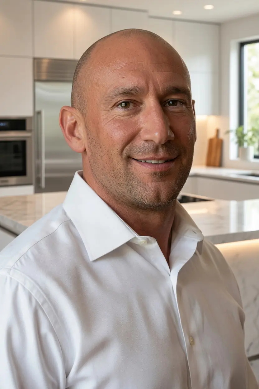 Brian Denne in a modern kitchen
