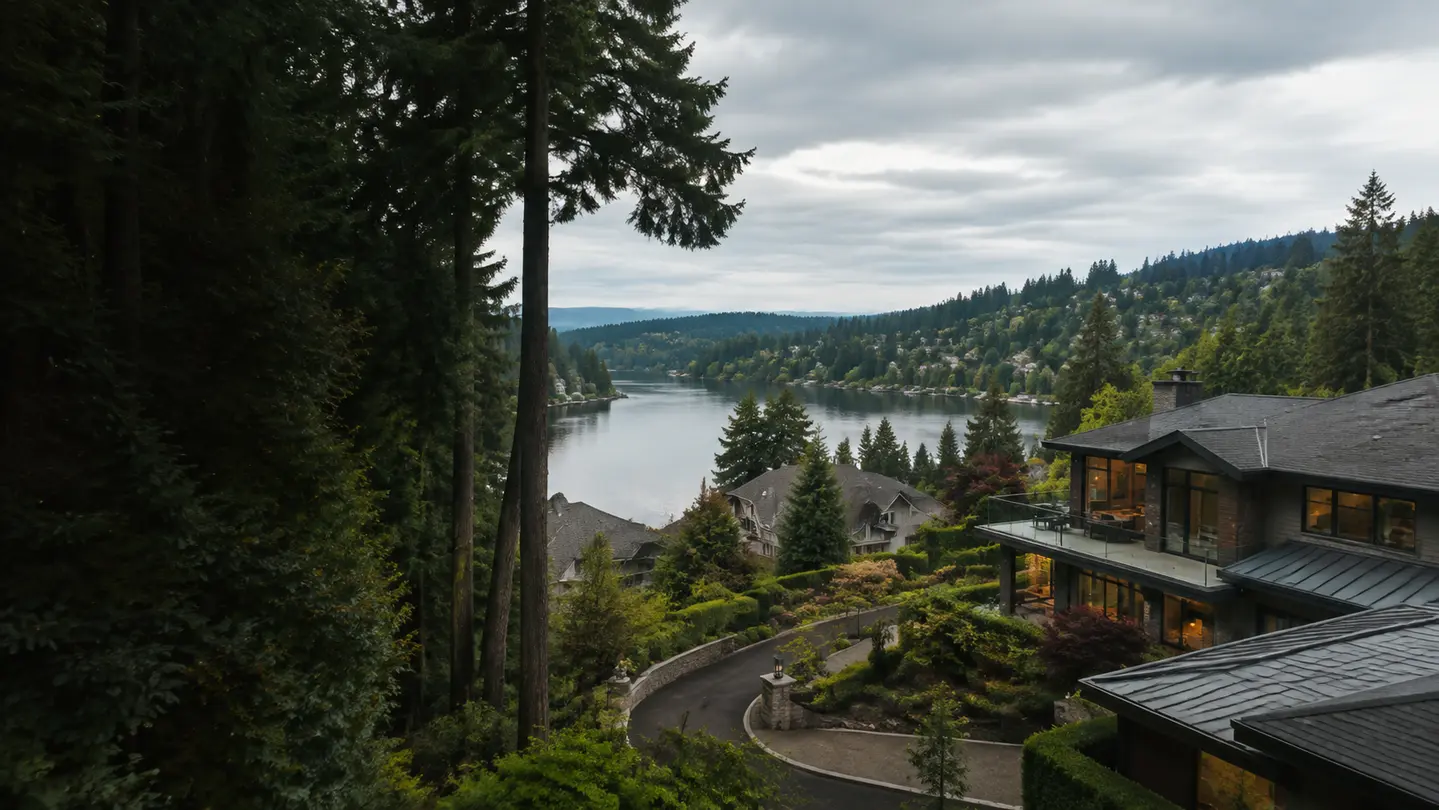 A wooded West Linn hillside neighborhood overlooking the Willamette River